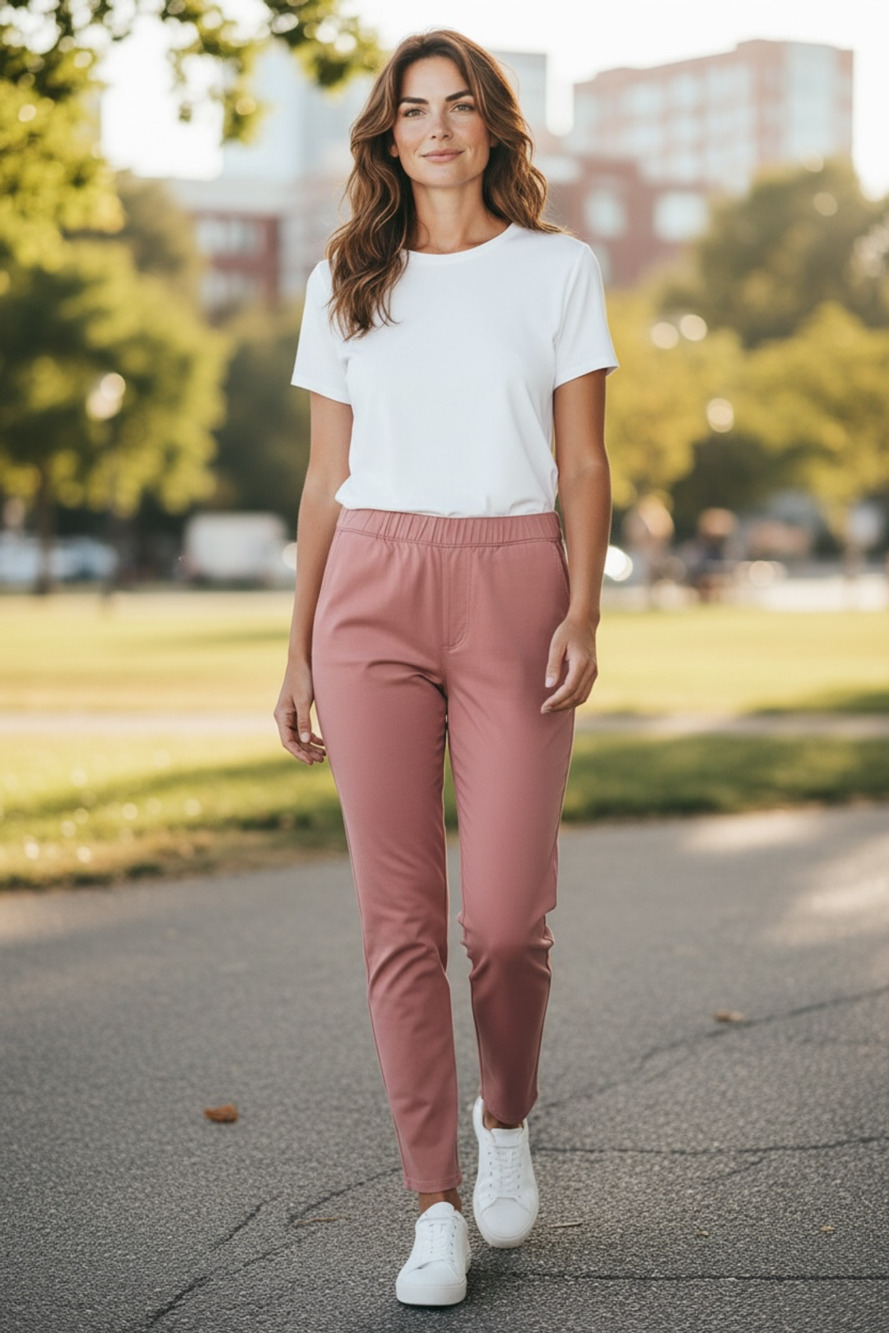 NWOT Denim & Co Pants Size L Mauve Pull-On